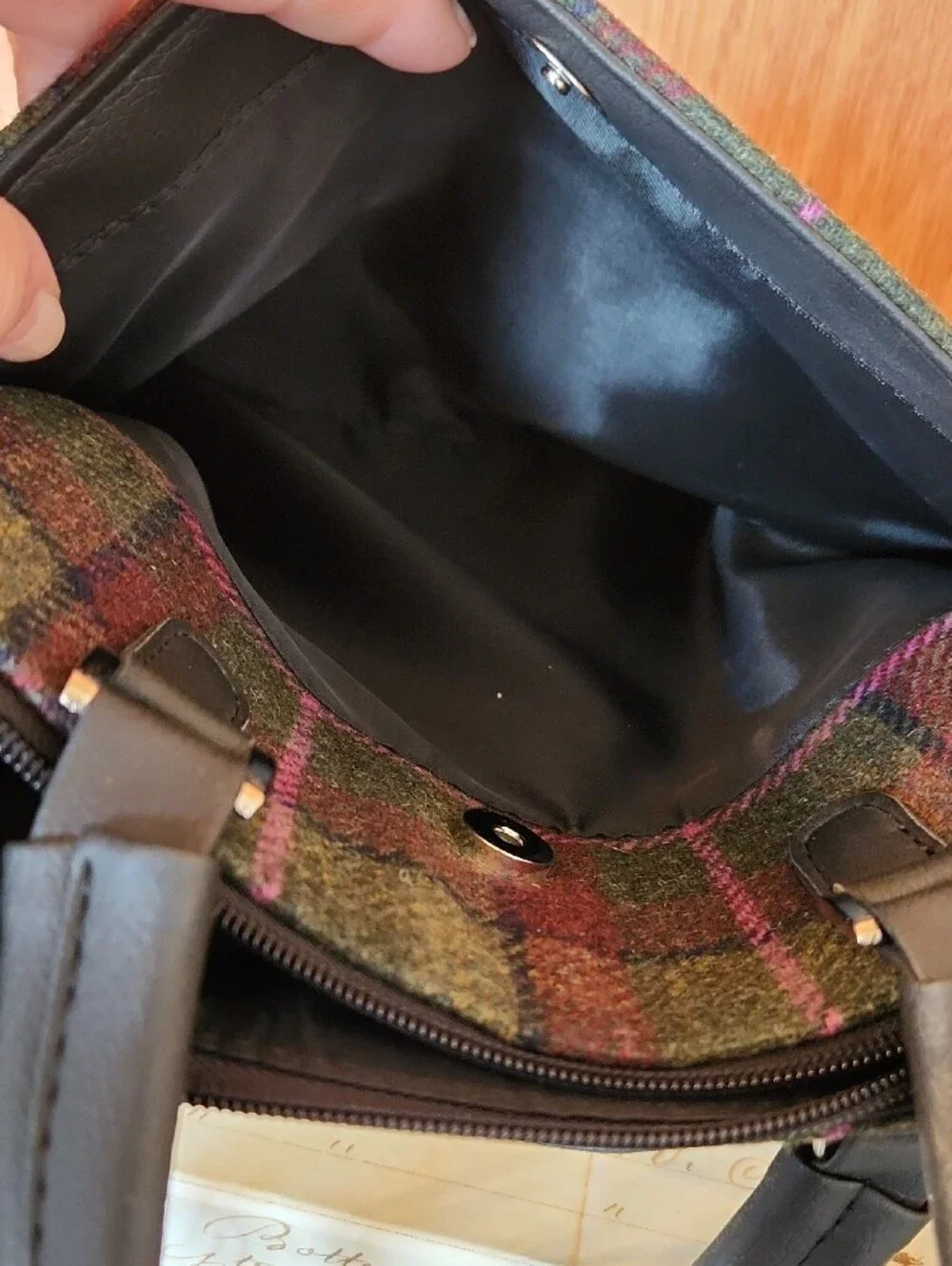 Mucros Green and Purple Plaid Satchel with Black Trim
